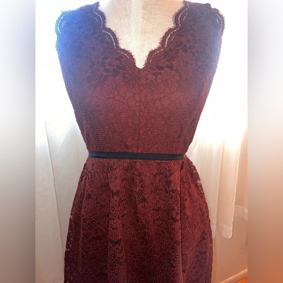 Vintage LOFT Bordeaux A-line Dress Sweetheart Neckline Pleated - Picture 1 of 5
